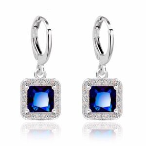Blue Square Cubic Zirconia Dangler Earrings
